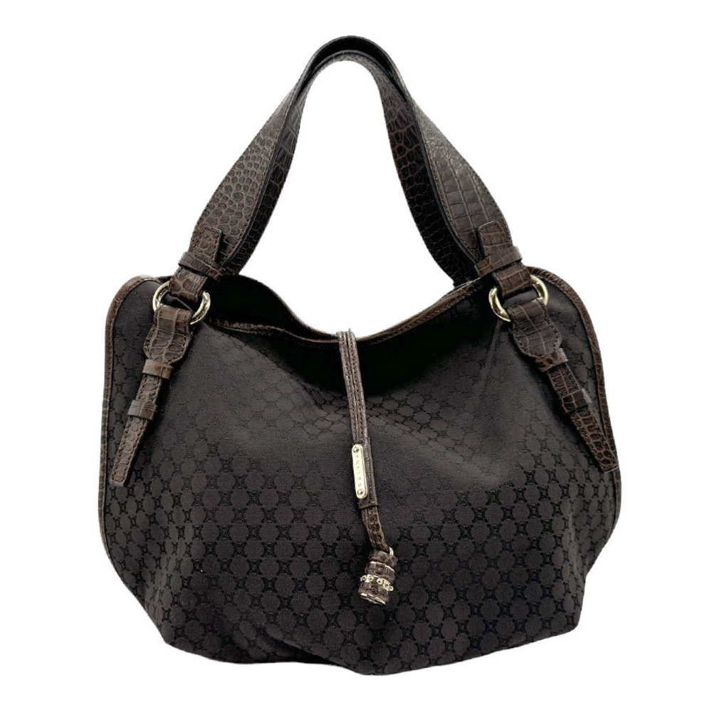 Celine Macadam Handbag Canvas Embossed Leather Br… - image 1